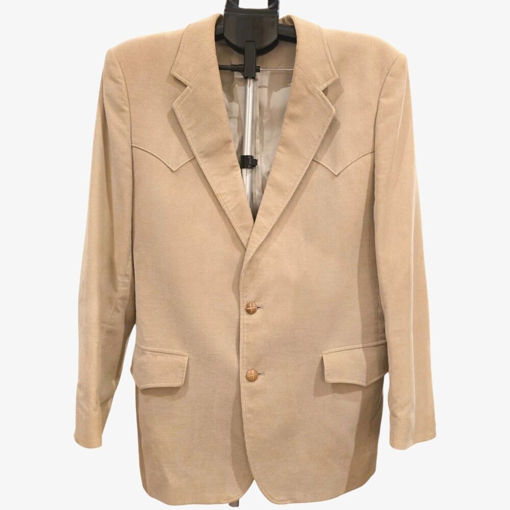 Vintage 1970s Brad Whitney Men's 42L Tan Corduroy Western Sport Coat Elbow Patch